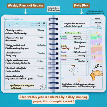 cozygloo Planner Étudiant Quotidien Non Daté | Daily To-Do List | Révisions Examen Concours | Technique Pomodoro