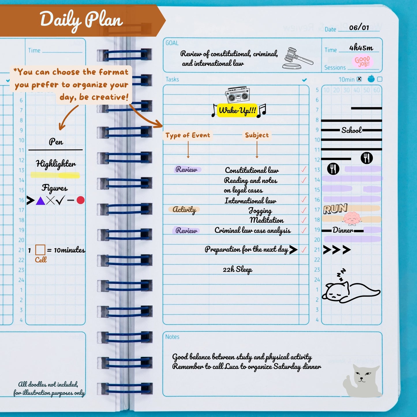cozygloo Planner Étudiant Quotidien Non Daté | Daily To-Do List | Révisions Examen Concours | Technique Pomodoro
